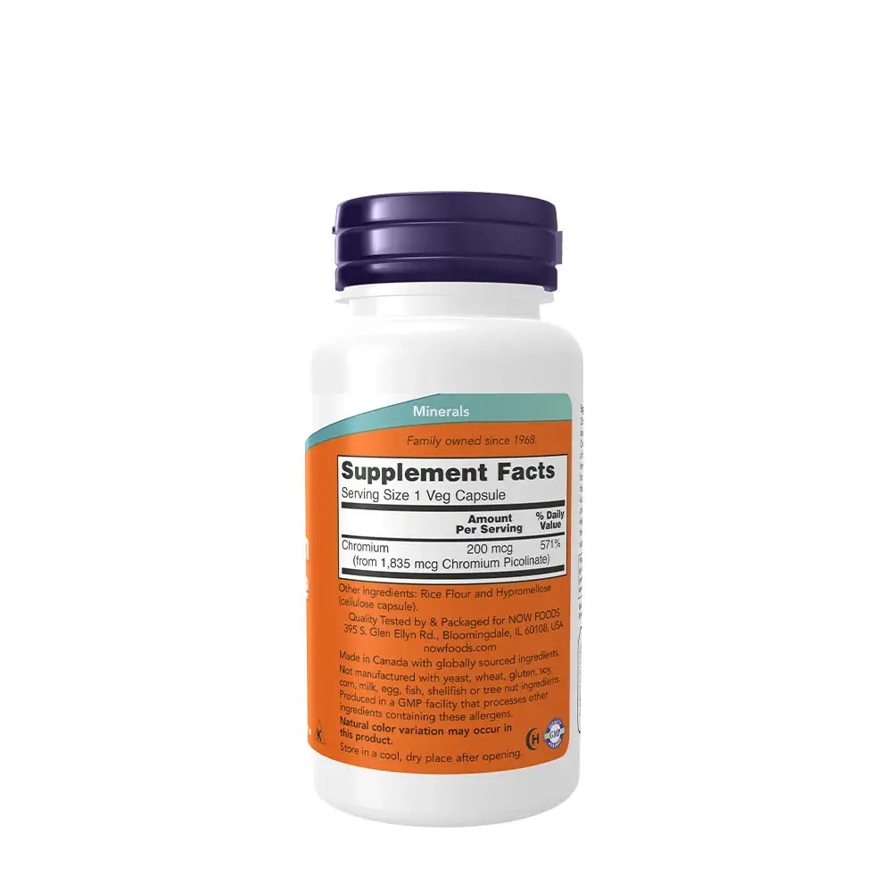 Chromium Picolinate 200 mcg – NOW Foods – 100 pflanzliche Kapseln – Bild 2