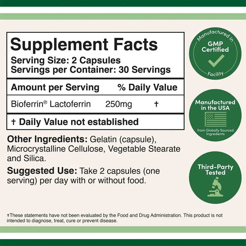 Double Wood Supplements Lactoferrin (60 Kapseln) – Bild 2