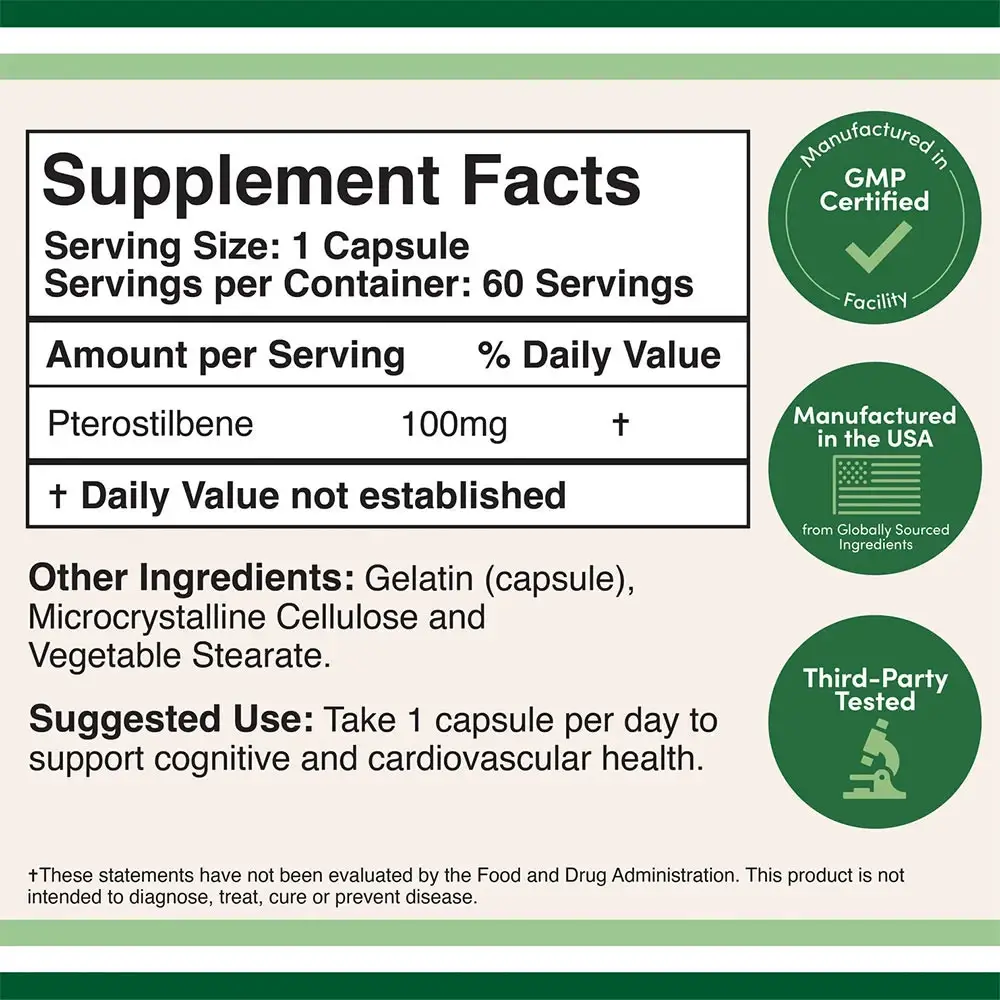 Double Wood Supplements Pterostilbene (60 Kapseln) – Bild 2