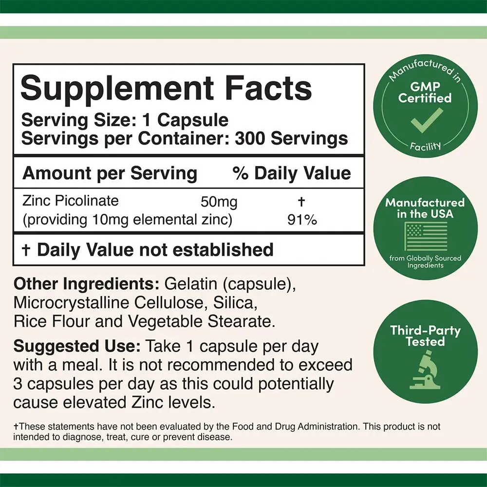 Double Wood Supplements Zinc Picolinate (300 Kapseln) – Bild 2
