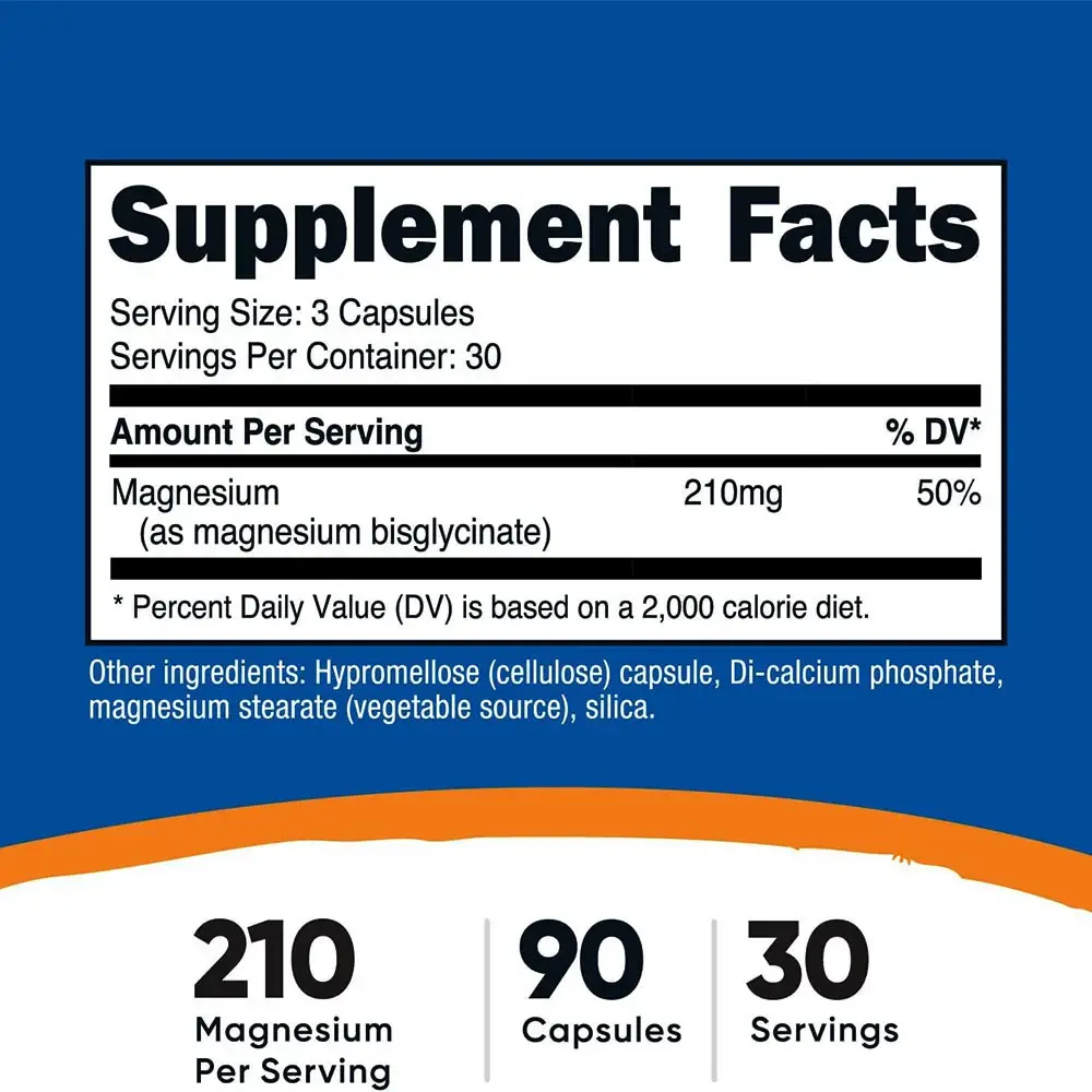 Nutricost Magnesium Glycinate 210 mg (90 Kapseln) – Bild 2