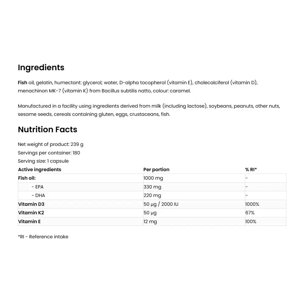 Ostrovit Omega 3 D3+K2 – 180 Kapseln – Bild 2