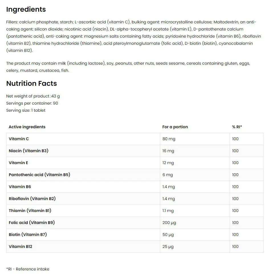 Ostrovit Vitamin B Complex – 90 Tabletten – Bild 2