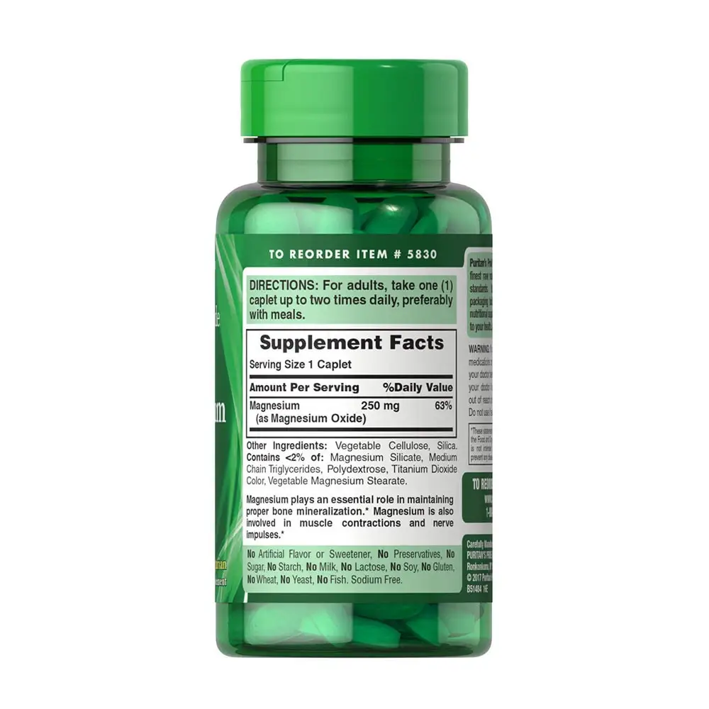 Puritan's Pride Magnesium 250 mg (100 Caplets) – Bild 4