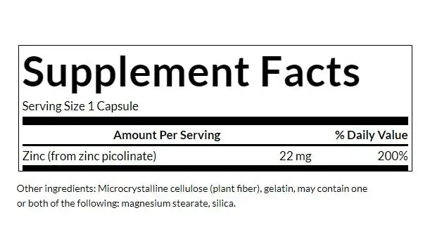 SWANSON Cynk (pikolinian) 22mg 60 Kaps – Bild 2