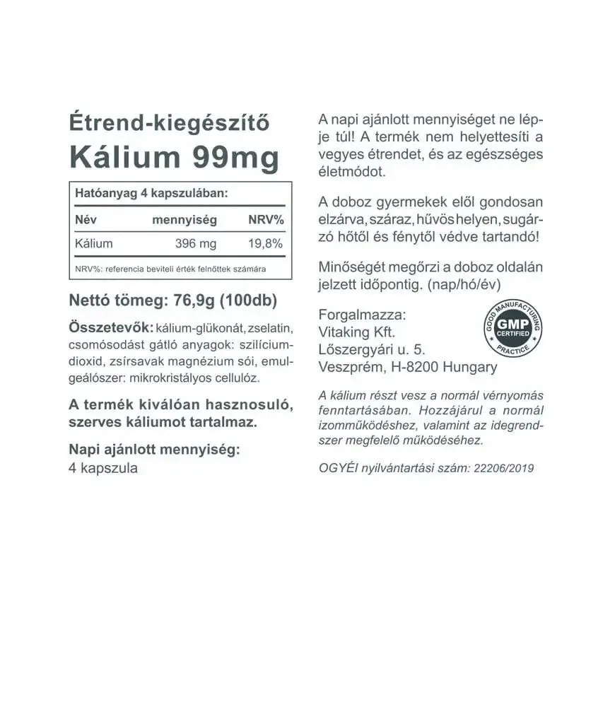 Vitaking Potassium 396 mg (100 Kapseln) – Bild 2