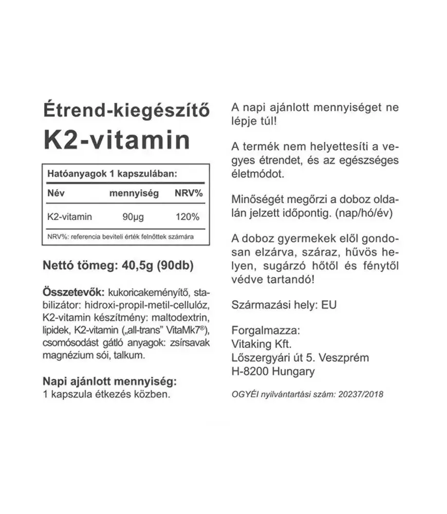 Vitaking Vitamin K2 90 mcg (90 Kapseln) – Bild 2